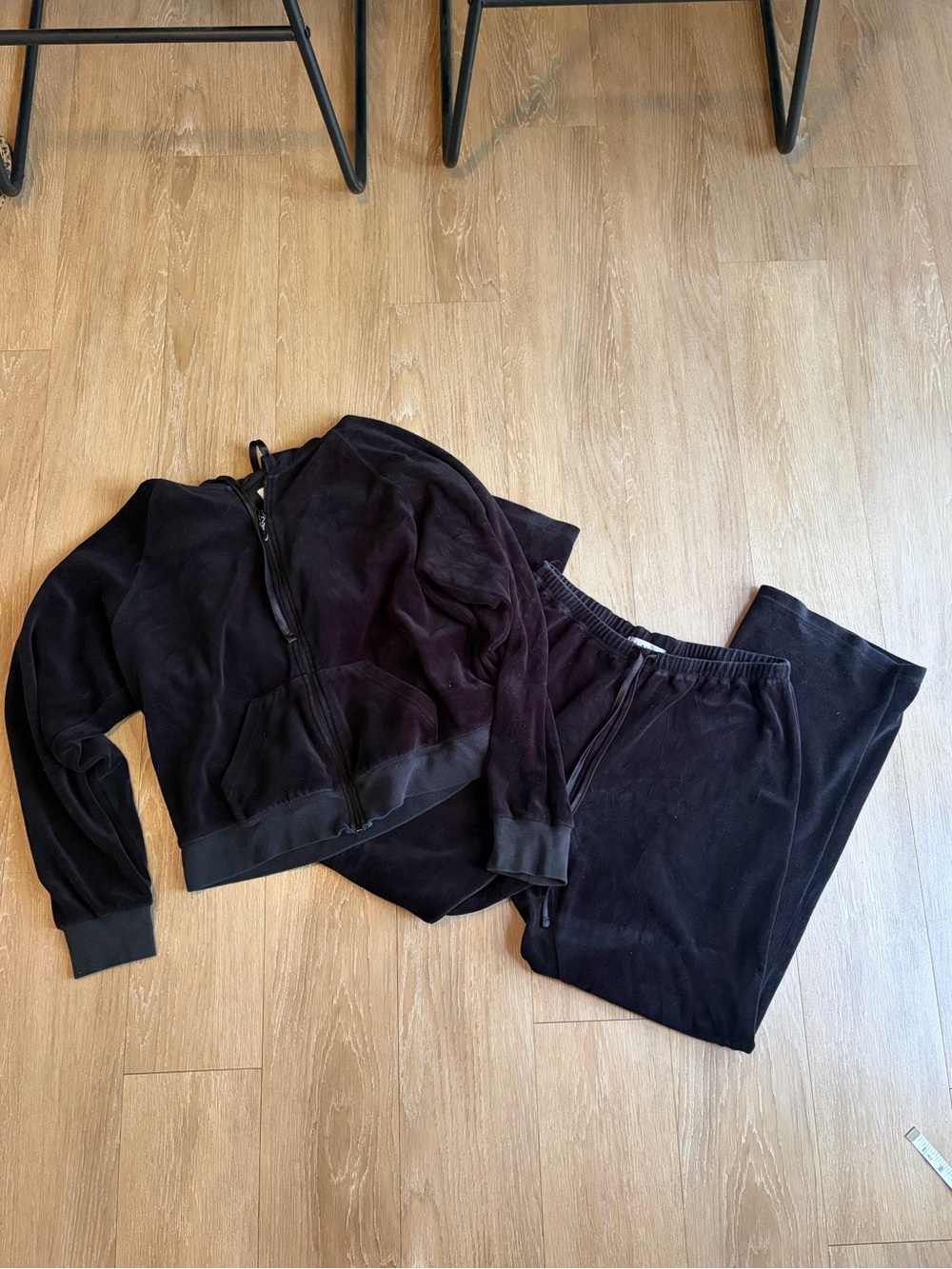 Y2K New York Laundry Black Velour Zip Hoodie & Joggers Set